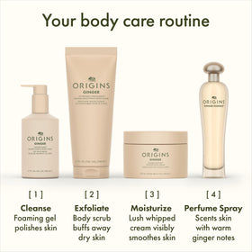 Origins jar styled in bathroom conveying daily routine appeal