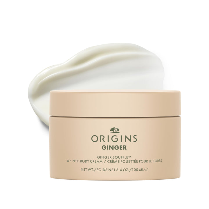 Origins jar front view showing ginger souffle travel size and hydration benefits