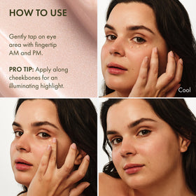Origins GinZing cool before-and-after swipe on under-eye area, showing visible brightening