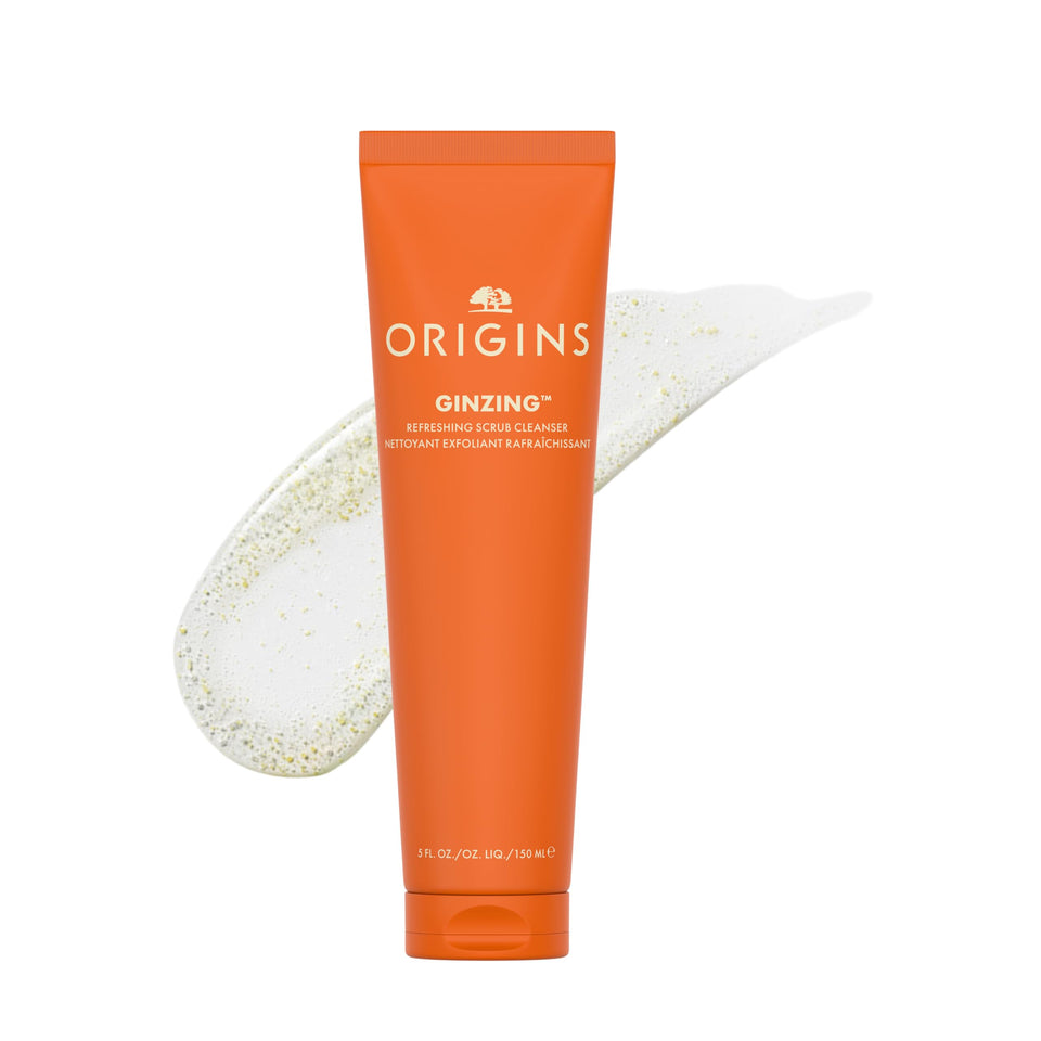 Origins GinZing front packaging showing bottle and energizing benefits