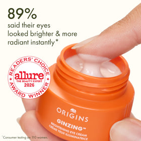 Origins GinZing Warm open jar top view revealing cream texture and tint for application clarity
