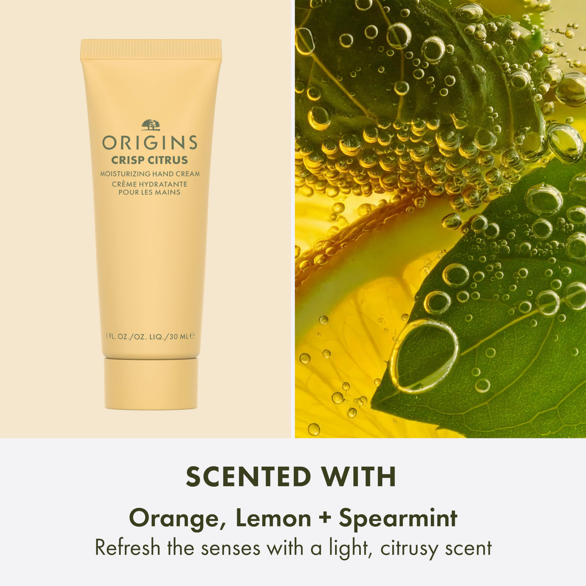 Origins hand creams tucked inside a handbag ready for travel and everyday reapplication