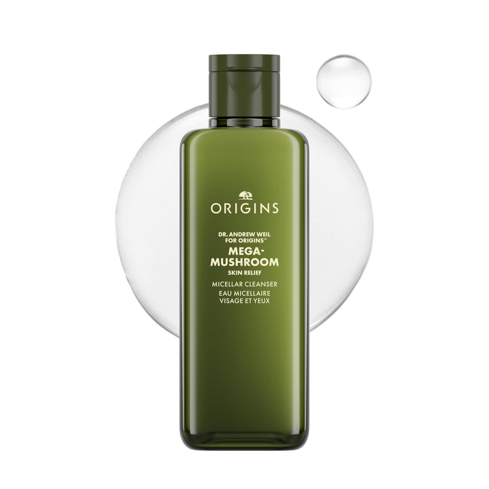 Origins bottle front packaging showing label and size for quick recognition and benefit