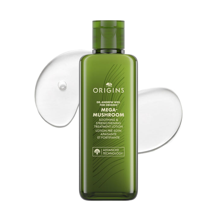 Origins bottle front packaging showing calming treatment lotion benefits