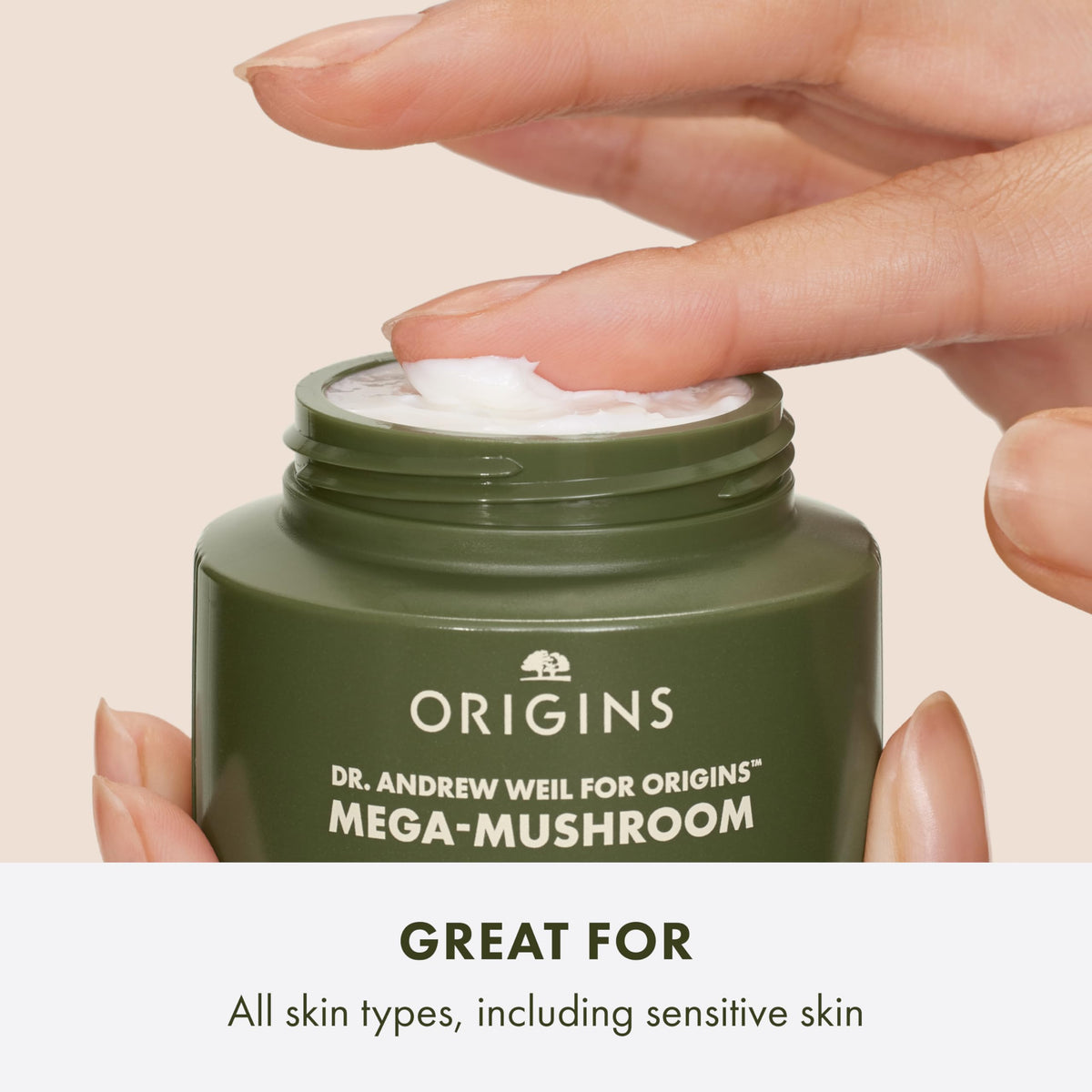 Origins open jar and applicator showing product inside and easy dispensing