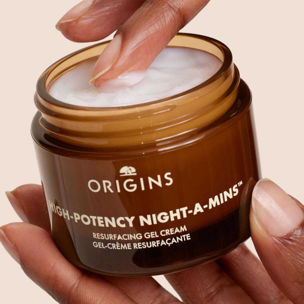Origins open jar with smooth gel illustrating effortless application benefit