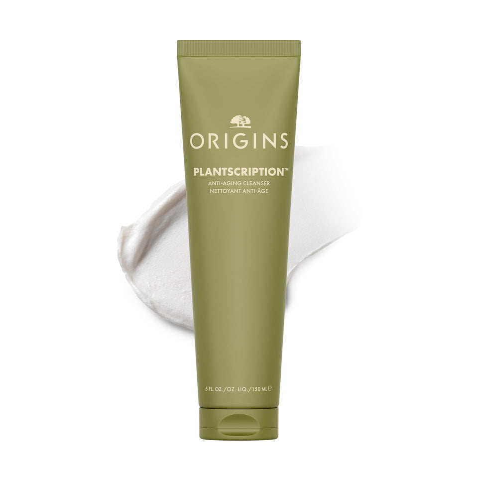 Origins Plantscription front packaging showing bottle and branding for clear use