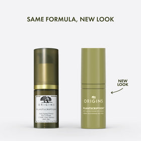 Origins Plantscription cream texture closeup illustrating smooth, fast-absorbing finish