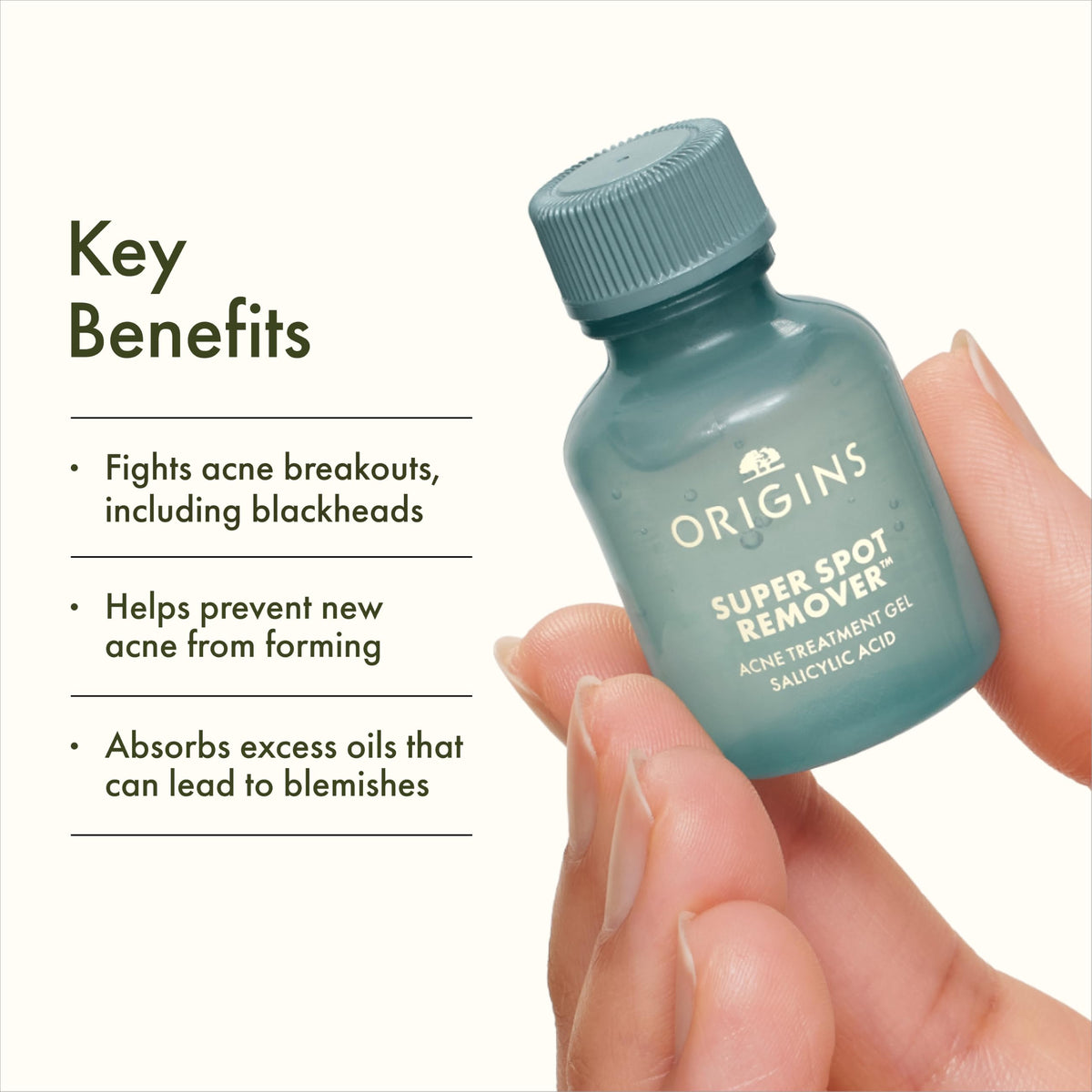 Origins clear gel texture on fingertip demonstrating lightweight, non-greasy feel