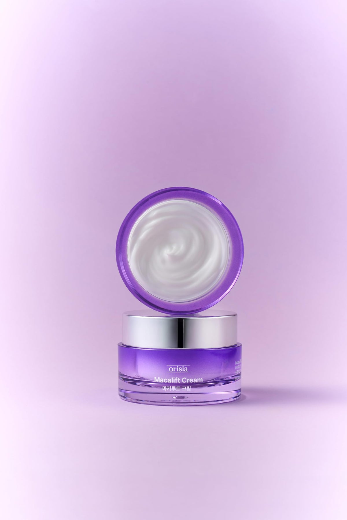 ORISIA MacaLift application on face showing smooth layer, supports hydrated smooth appearance benefit