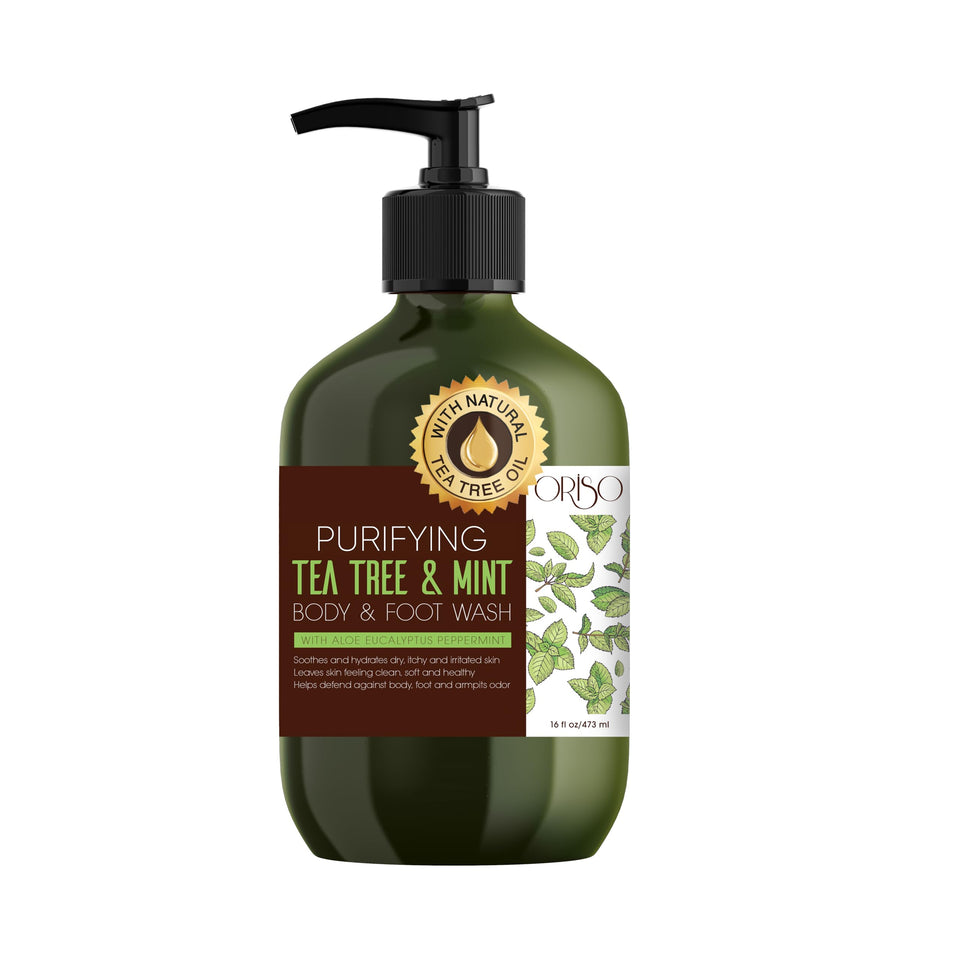 ORISO front label showing 16oz bottle and mint-tea tree branding for clear identification and trust