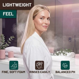 ORISO being applied in shower on arm to show smoothing and cleansing benefit