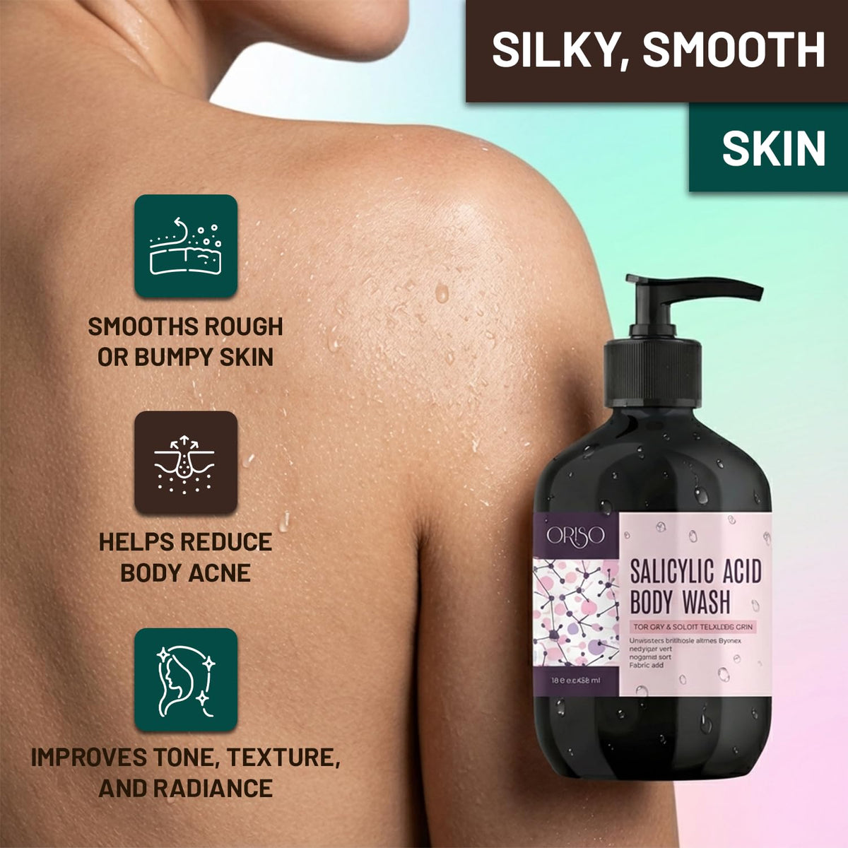 ORISO body wash lather texture close-up highlighting gentle exfoliating foam