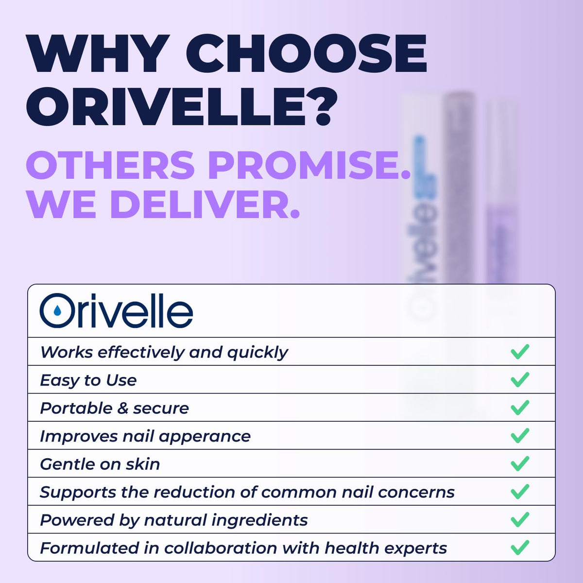 Orivelle ingredients with tea tree oil to support conditioned nails