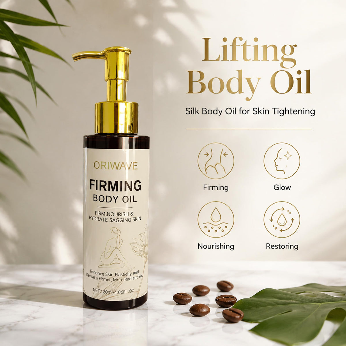 ORIWA VE applying oil to leg demonstrating post-shower use benefit locks in moisture