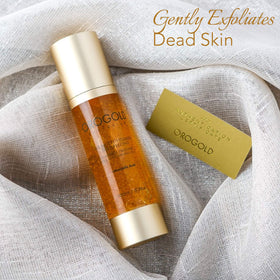 OROGOLD 24K flatlay of active ingredients including mandelic acid and vitamin C