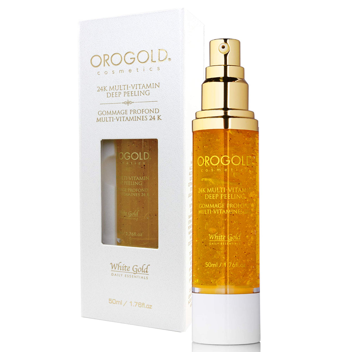 OROGOLD 24K jar opened with peeling gel visible for application demonstration