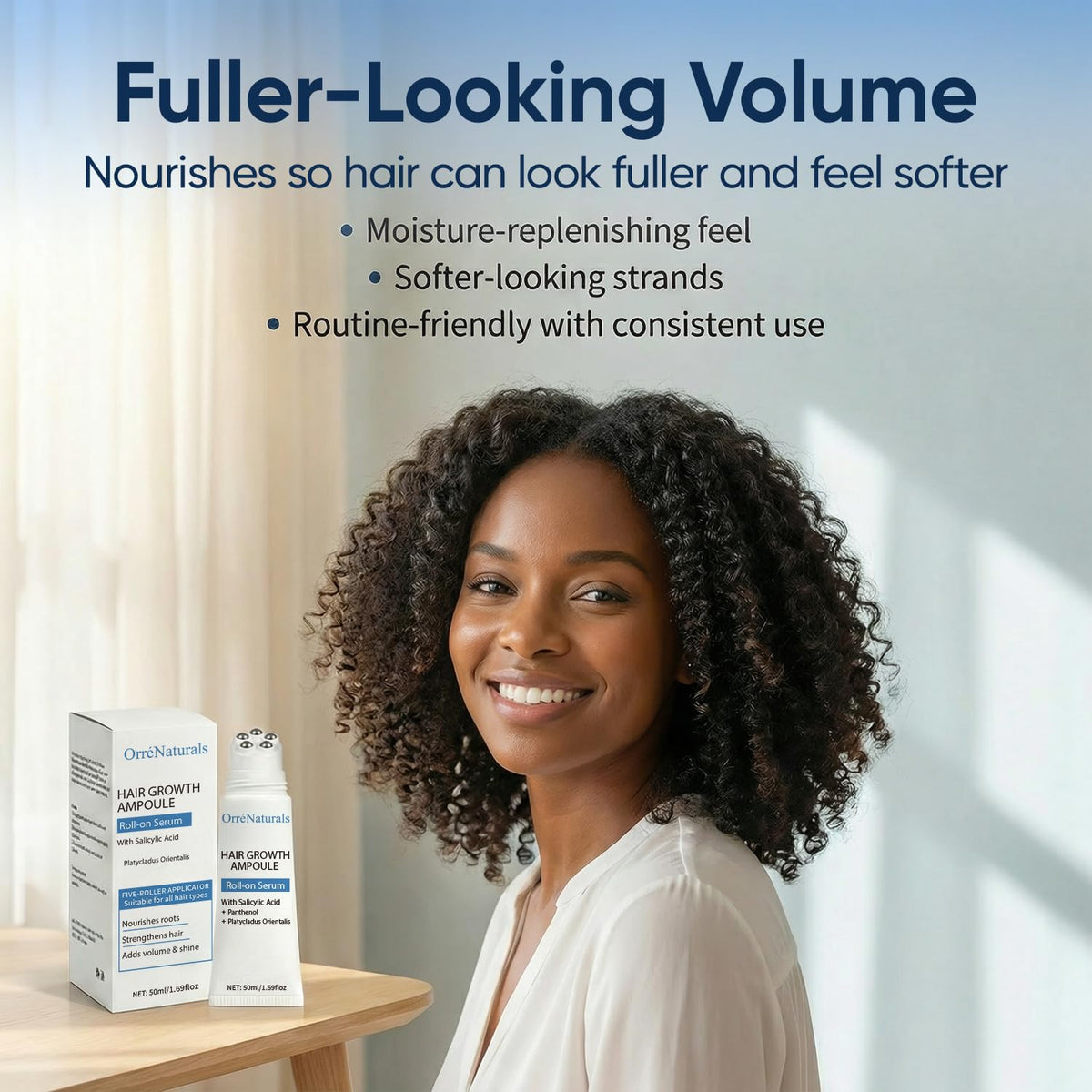 ORRÉNATURALS ampoule held in hand showing compact size and portability benefit