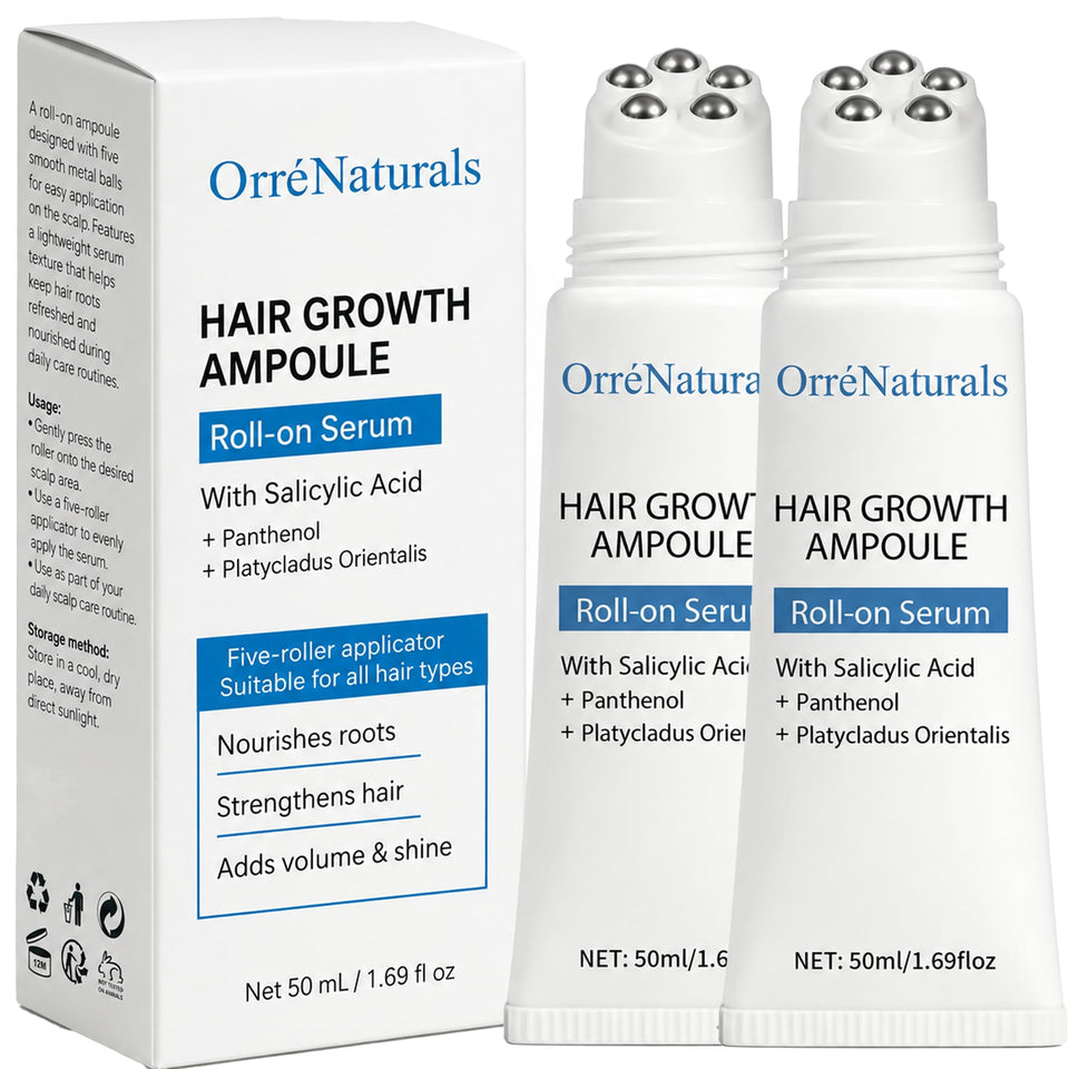 ORRÉNATURALS front packaging showing the Hair Revival Ampoule and benefits