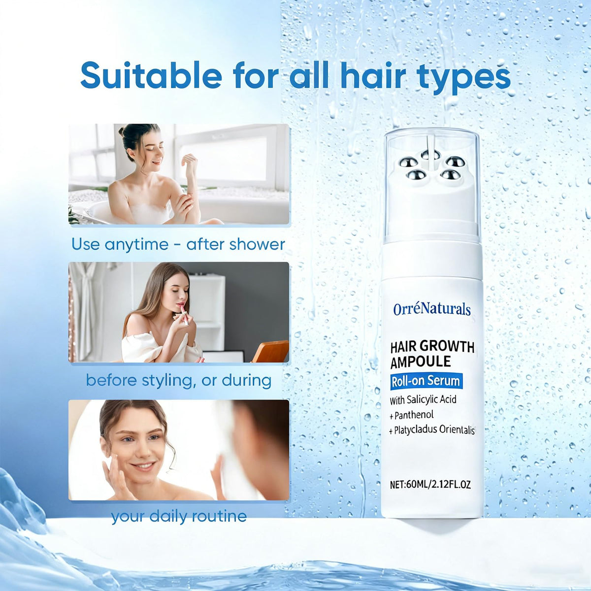 ORRÉNATURALS ampoule on bathroom shelf portraying routine use
