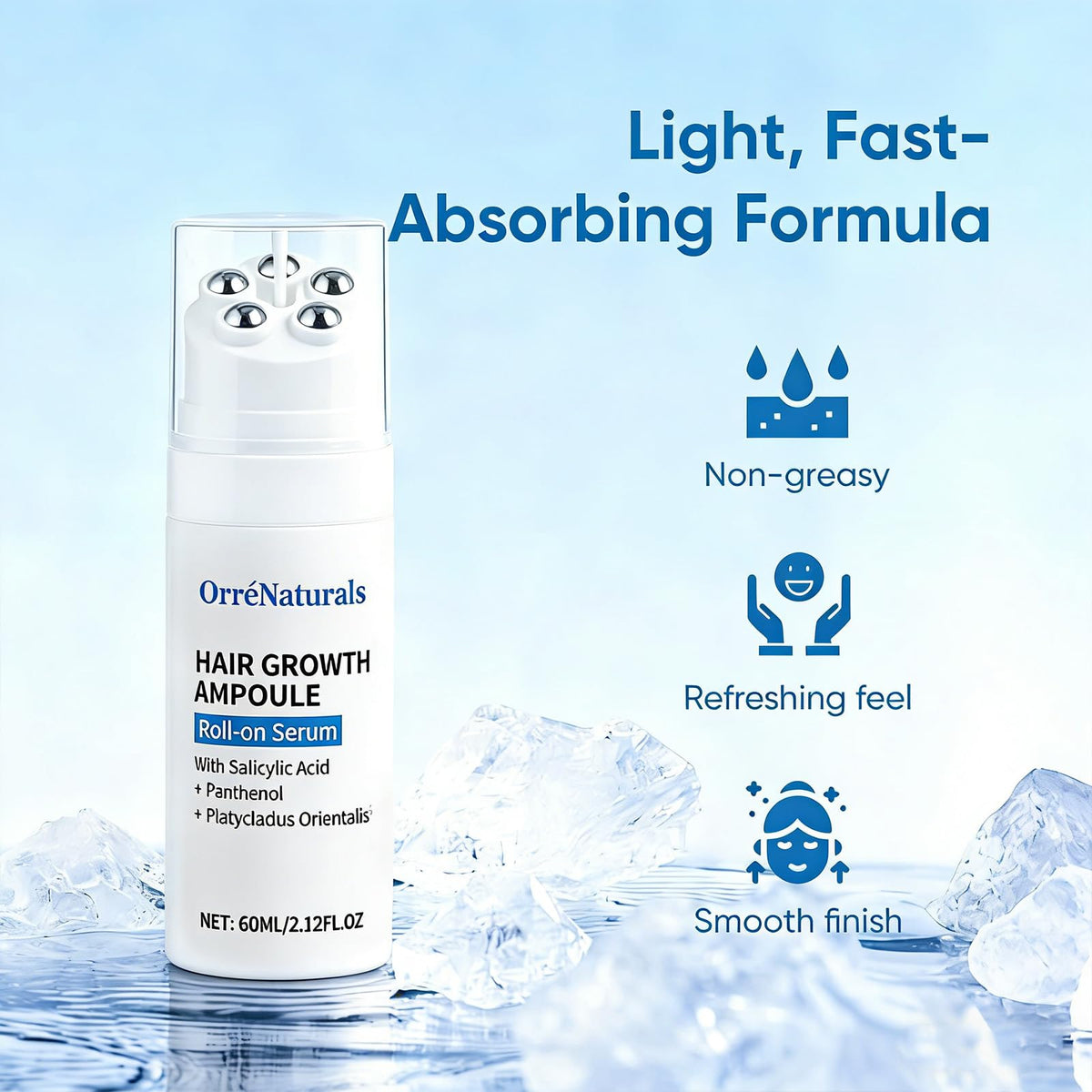 ORRÉNATURALS ampoule held in hand showing compact travel-friendly size
