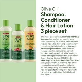 ORS conditioner front packaging displaying orange oil and restored shine benefit