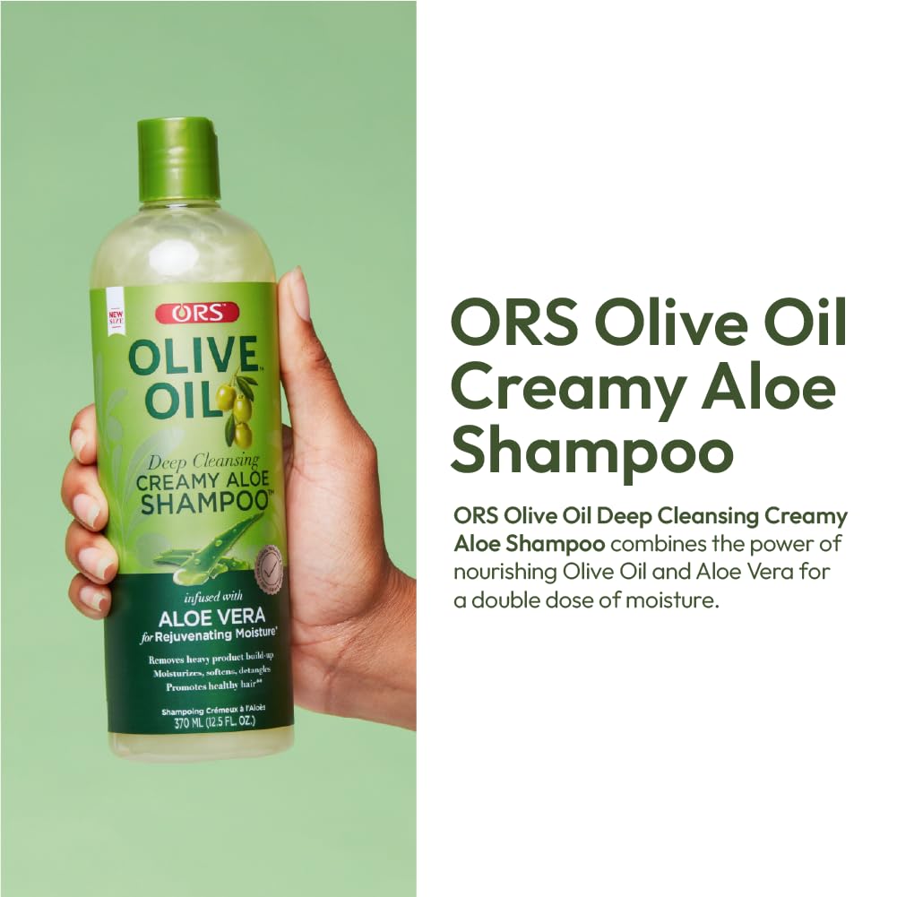 ORS creamy aloe shampoo pouring texture demonstrating slip
