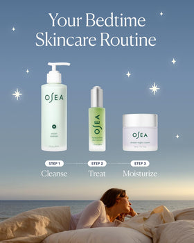 OSEA jar on bathroom counter illustrating nightly skincare ritual