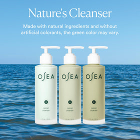 OSEA cleanser in hand demonstrating 5 oz size and easy dispensing
