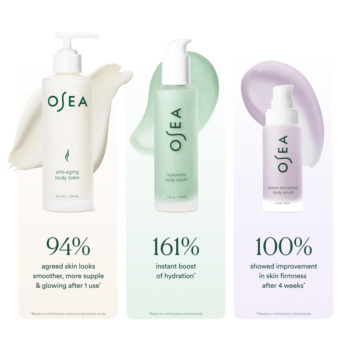 OSEA body trio staged on a vanity conveying a calming routine