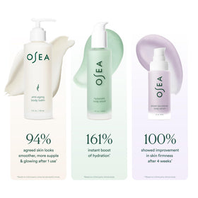 OSEA body trio staged on a vanity conveying a calming routine
