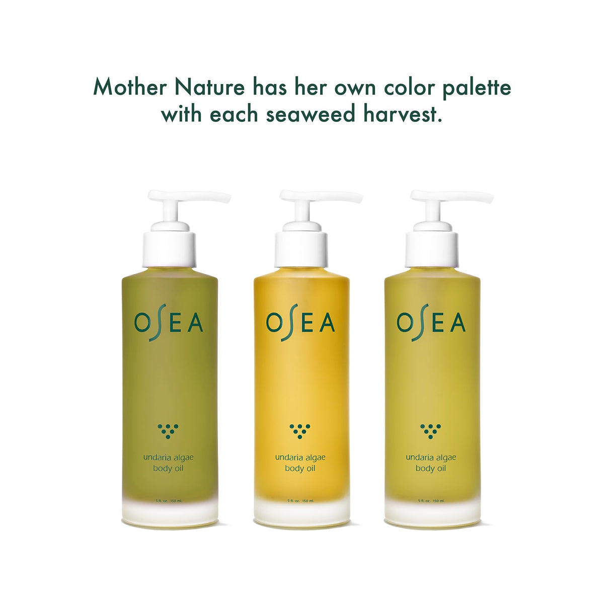 OSEA bottle beside hand to show scale and travel-friendly size