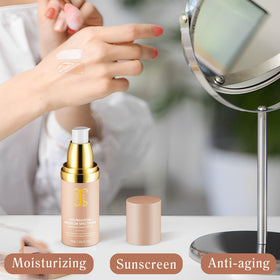 O.SECERT color-changing foundation applied and blending to natural tone