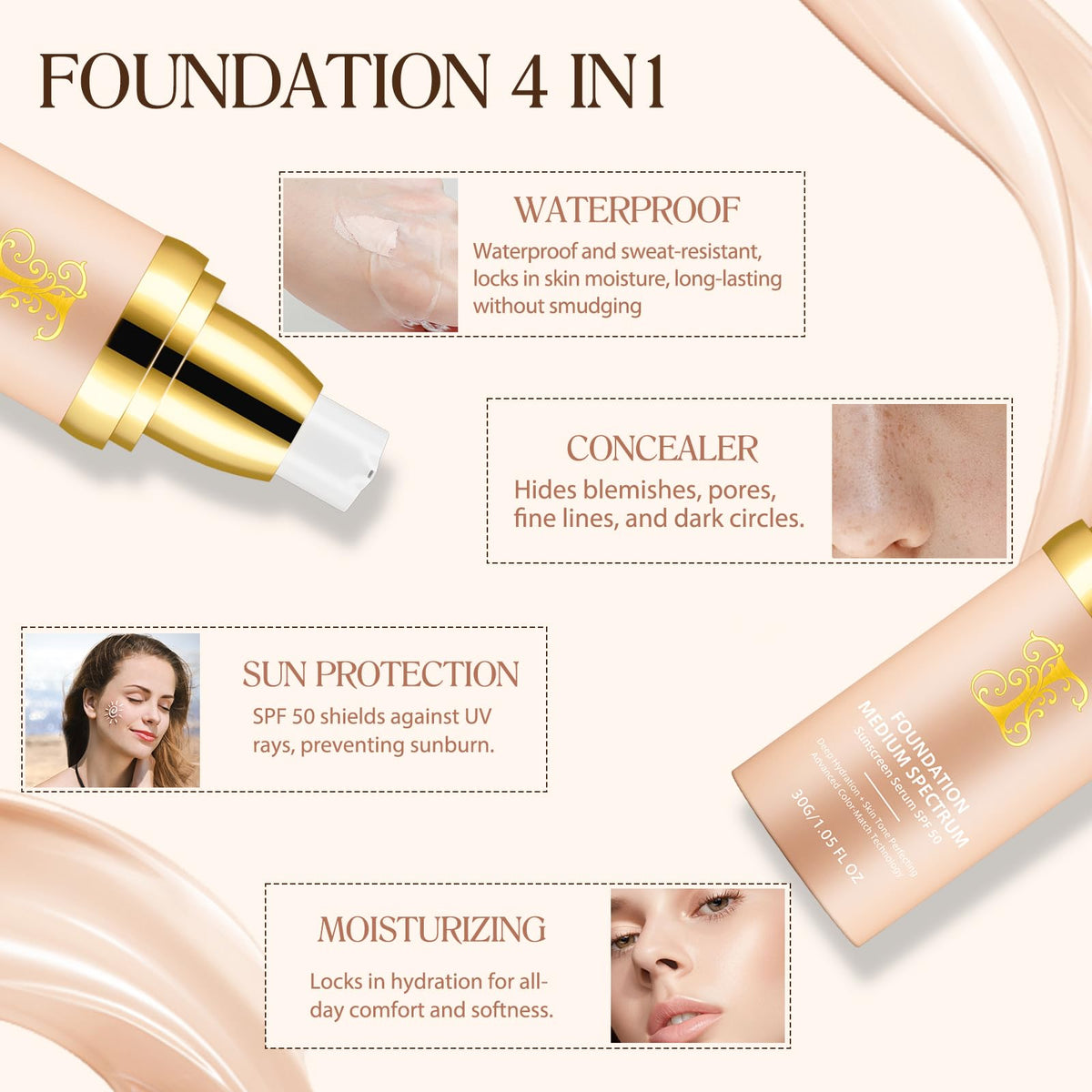 O.SECERT before and after coverage showing even skin and concealed flaws
