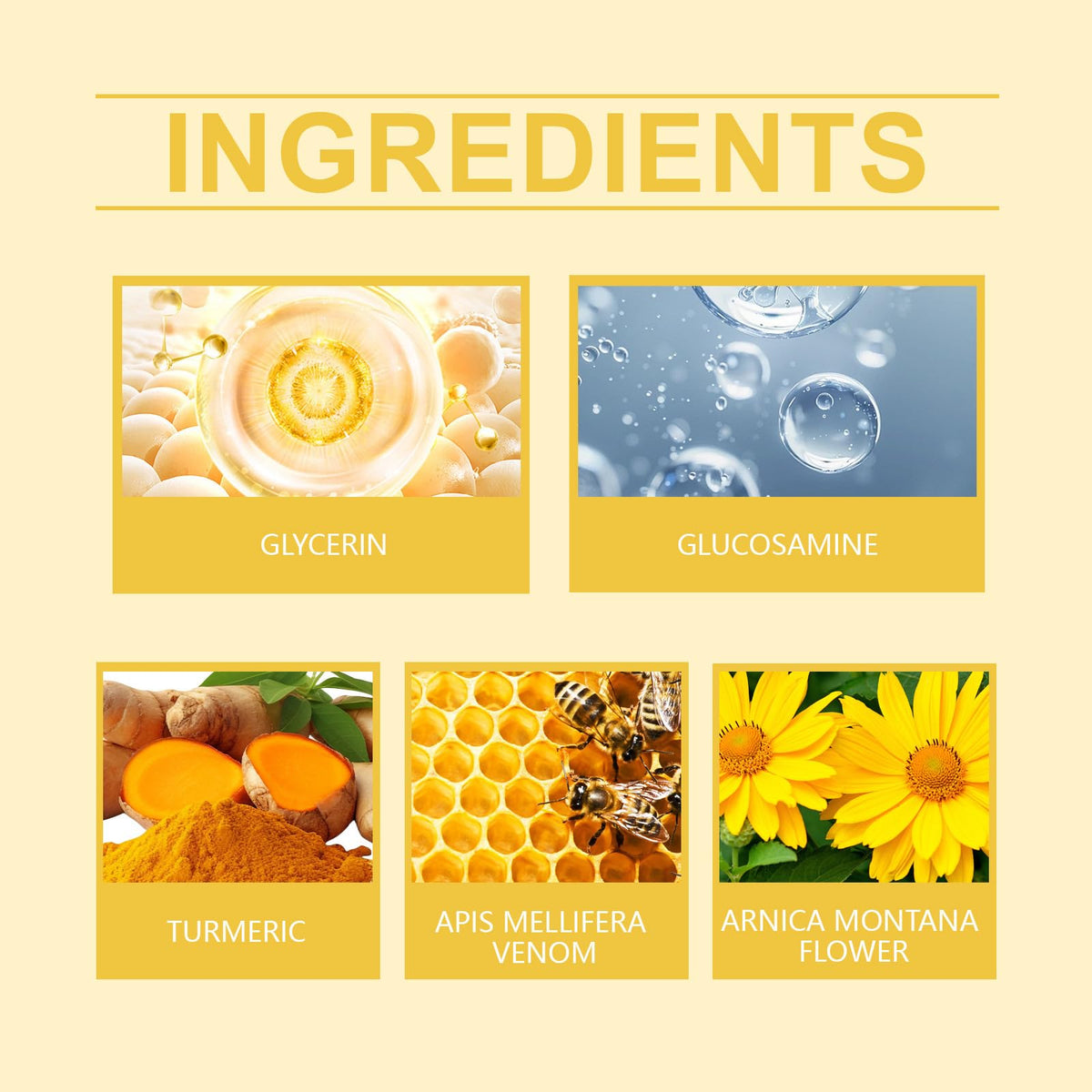 OSFRIAGE product label close-up listing ingredients like bee venom and MSM