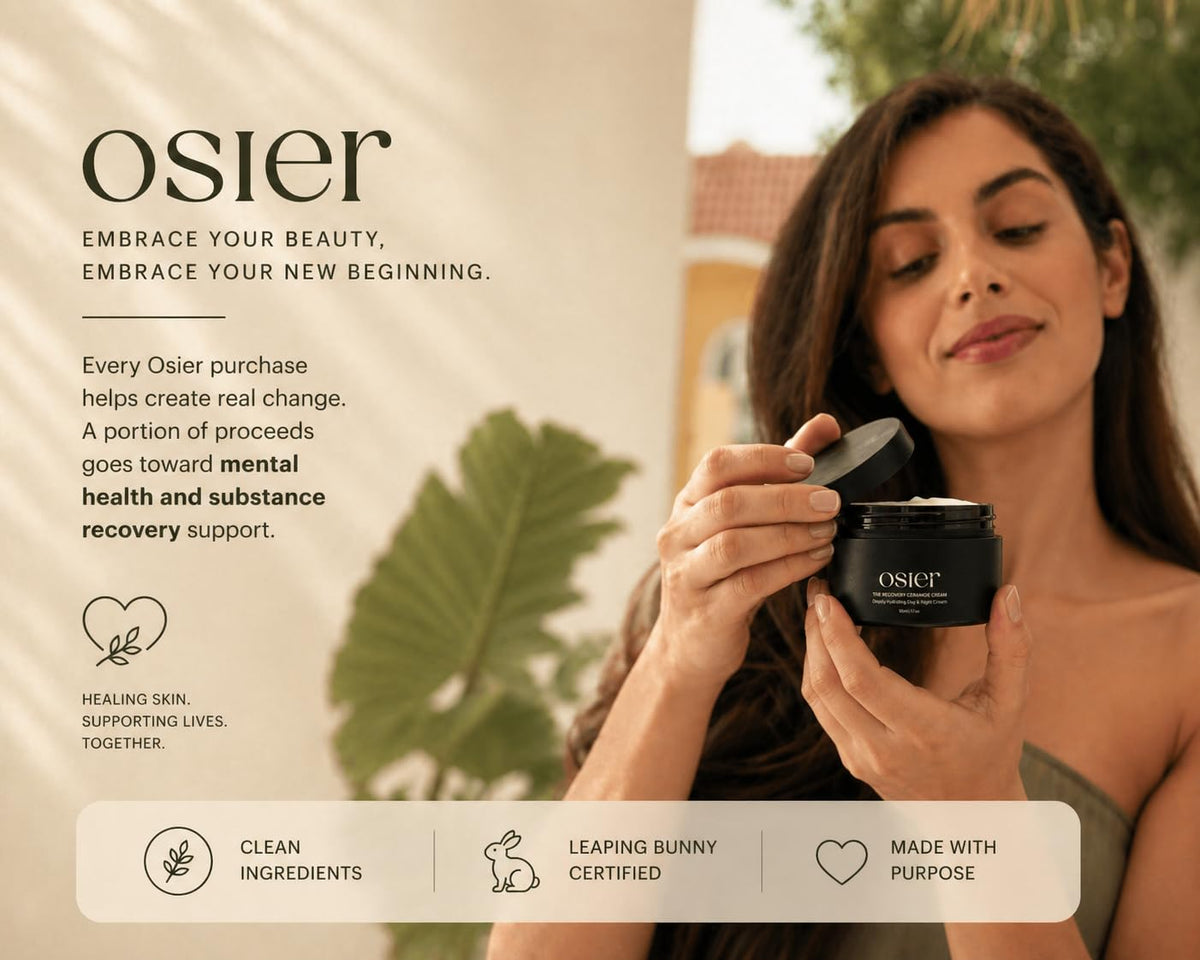 Osier cream on nightstand in routine scene promoting healthy glow