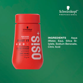 OSiS+ close-up powder texture highlighting lightweight silica for volume
