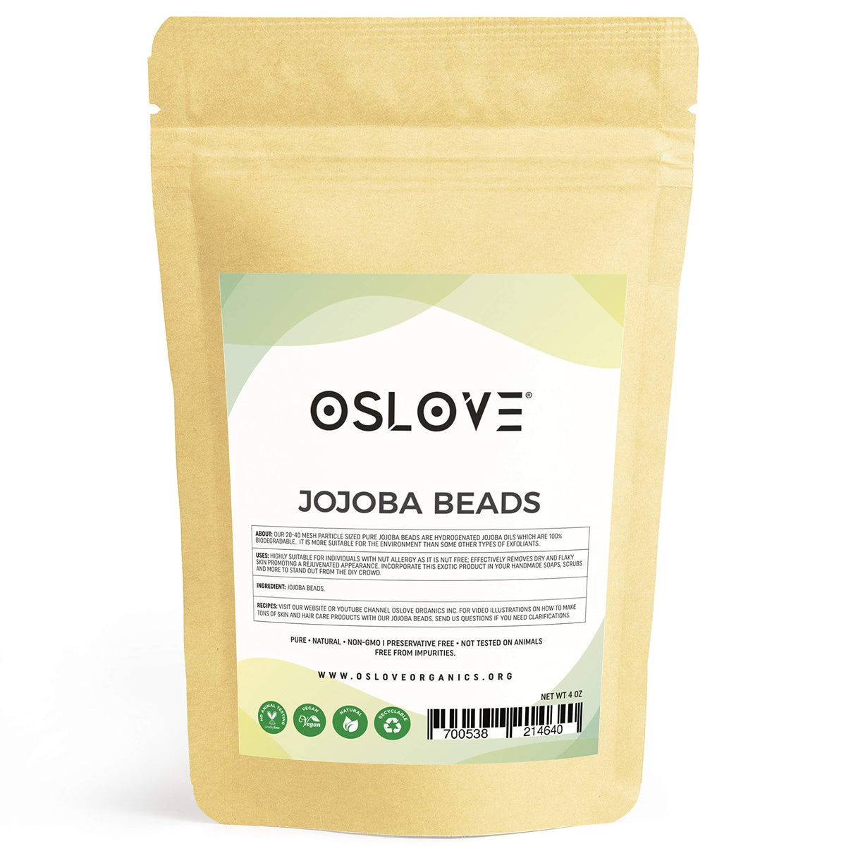 Hand holding Oslove Organics beads ready to apply for gentle exfoliation
