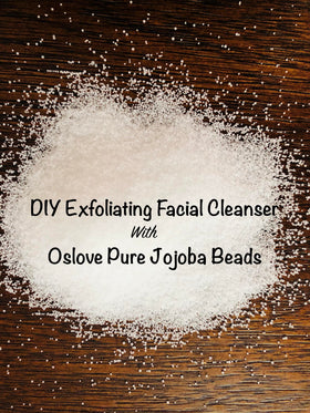 Glass jar scrub with Oslove Organics beads mixed for gentle buffing