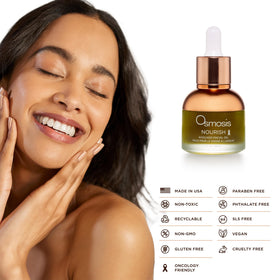 OSMOSIS label close-up showing product details and gentle formulation benefits