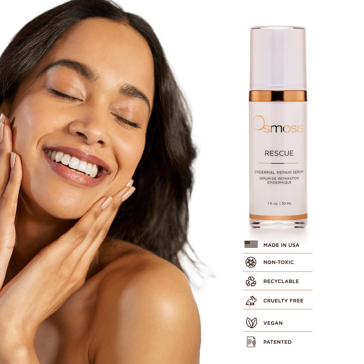 OSMOSIS Rescue applied to face and neck demonstrating coverage and soothing application