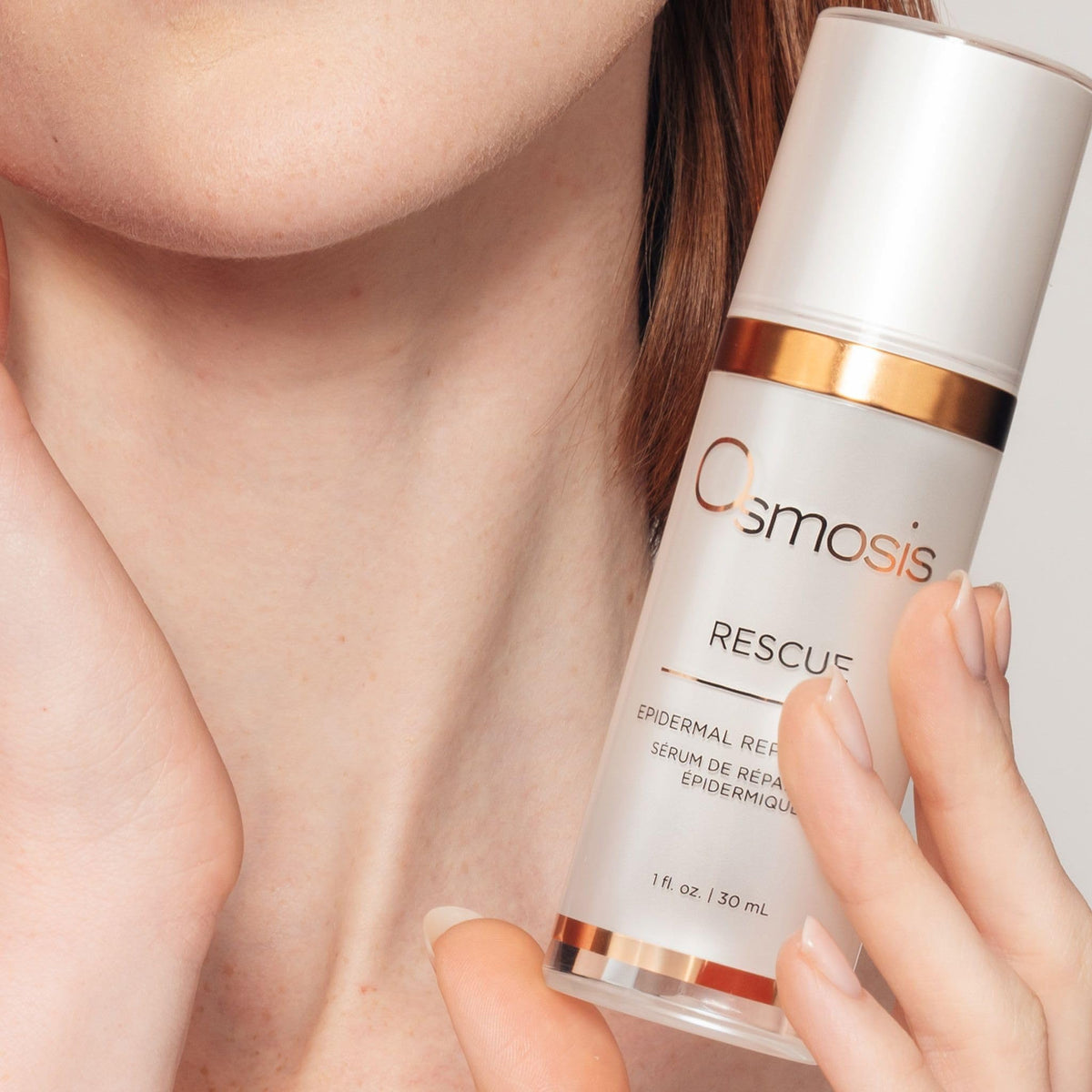 OSMOSIS Rescue before and after comparison indicating reduced redness and balanced complexion