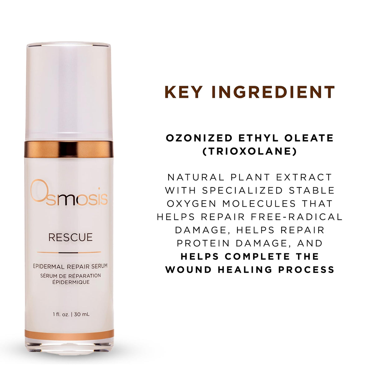 OSMOSIS Rescue label close-up displaying ingredients and professional skincare credibility