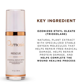 OSMOSIS Rescue label close-up displaying ingredients and professional skincare credibility