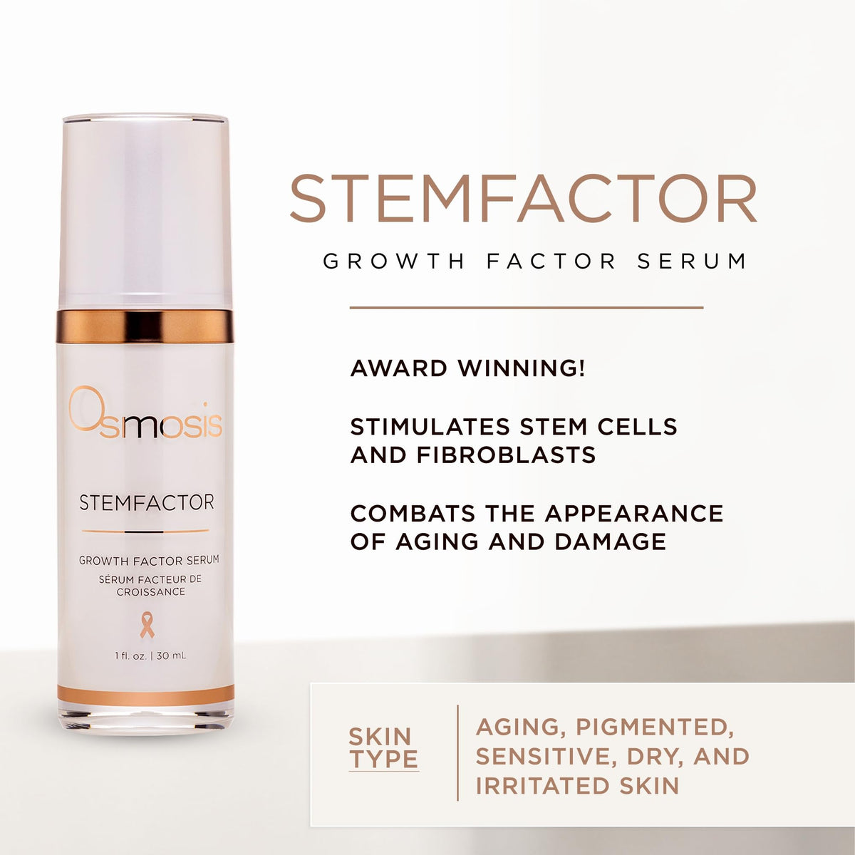 OSMOSIS StemFactor serum dropper dispensing a precise droplet for controlled use