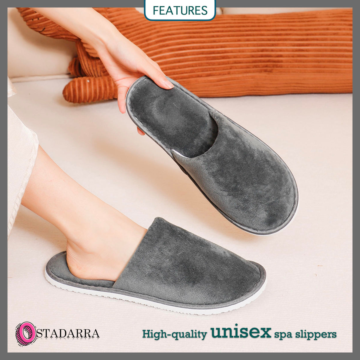 OSTADARRA velvet texture close-up highlighting soft comfort benefit