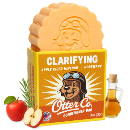 Otter co front packaging showing clarifying conditioner bar and brand benefits