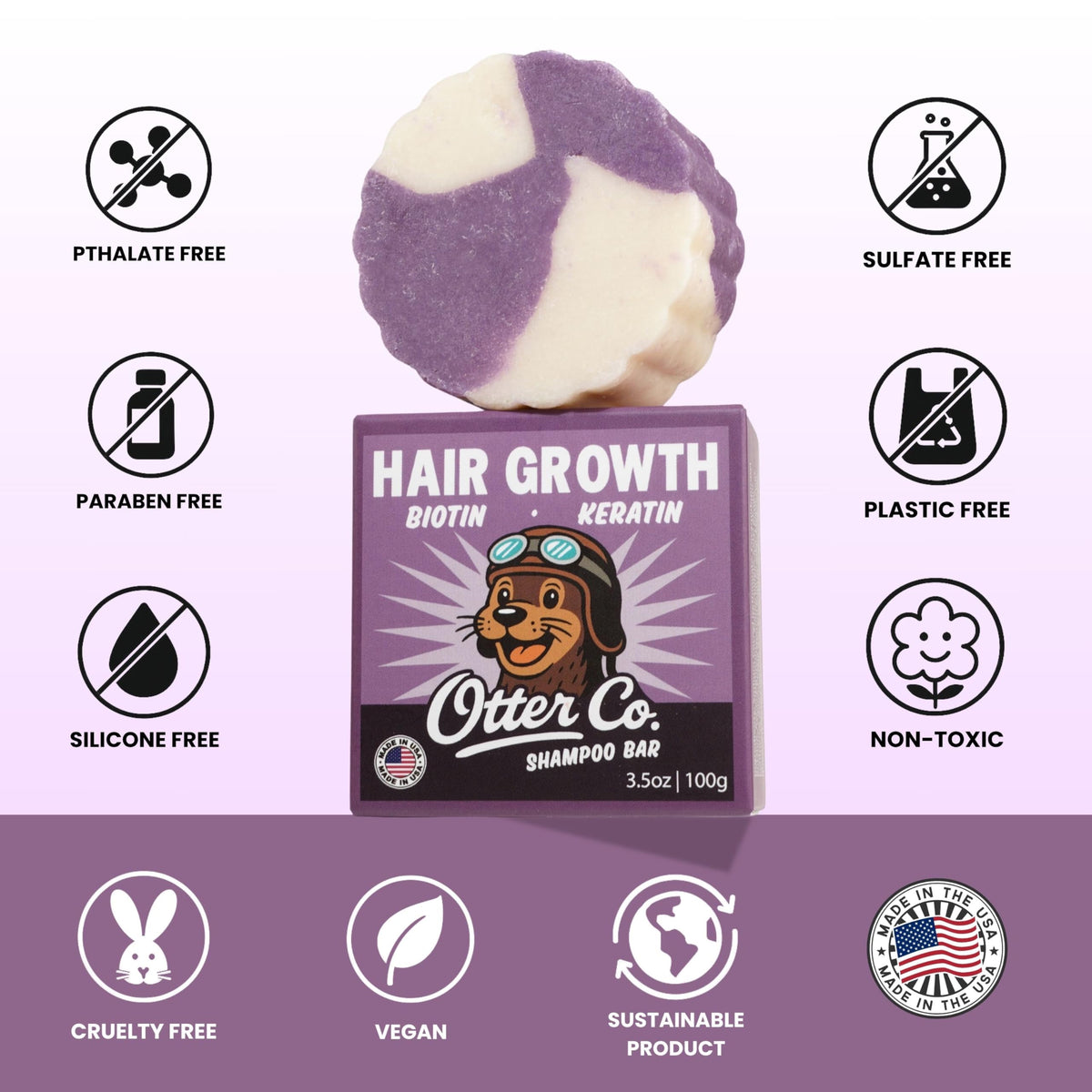Otter Co ingredients label detail emphasizing biotin and keratin benefits