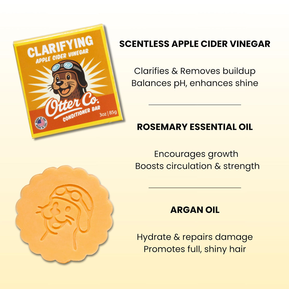 Otter co close-up of bar texture highlighting argan oil sheen for softness