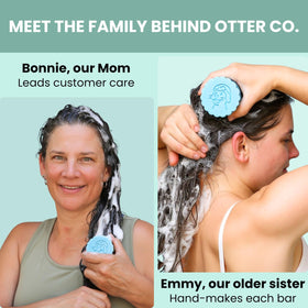Otter co conditioner bar styled on bathroom shelf, promoting sustainable routine benefit